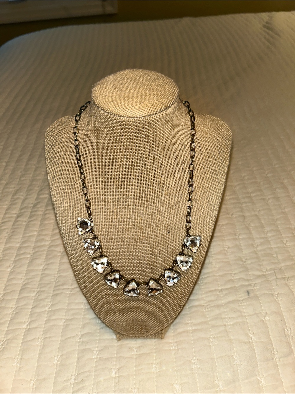 LOFT Clear Crystal Pendant Necklace with Antique Gold Chain